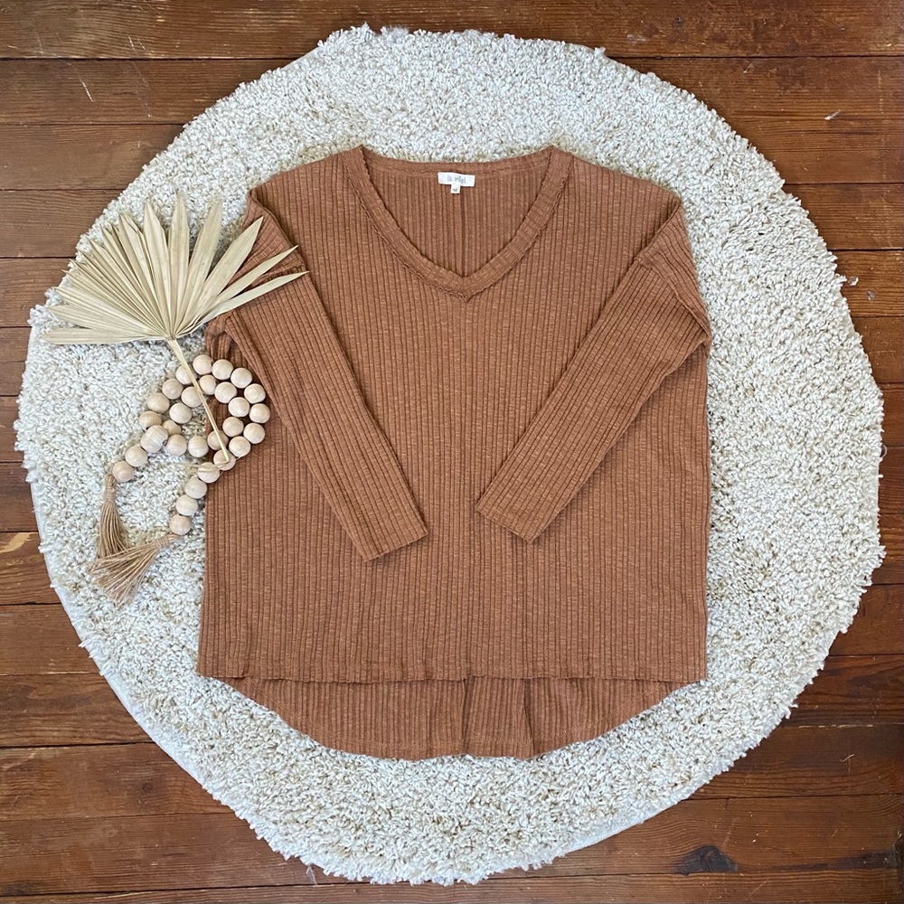 Boutique Brown V-neck Sweater Top